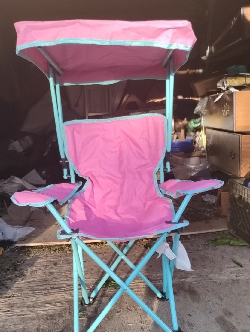Kids Pink Folding Sunshade Camping Chair with Armrests